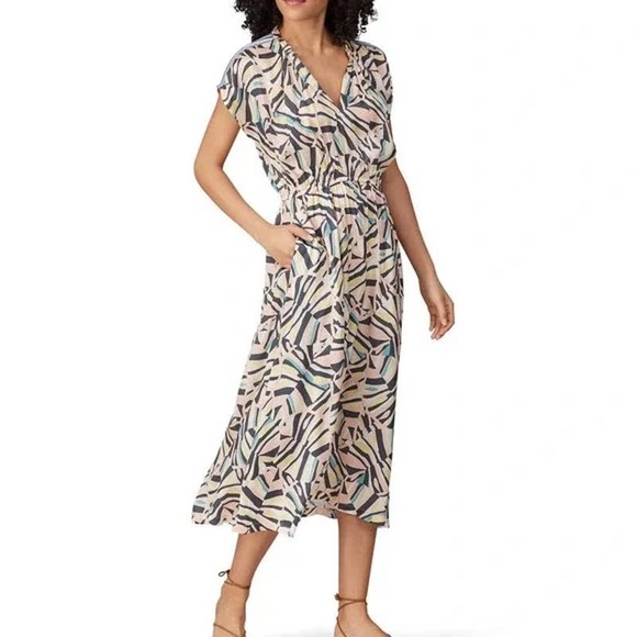 Sita Murt Multicolor Patterned Short Sleeve V-Neck Midi Dress Size 38 - Picture 1 of 8